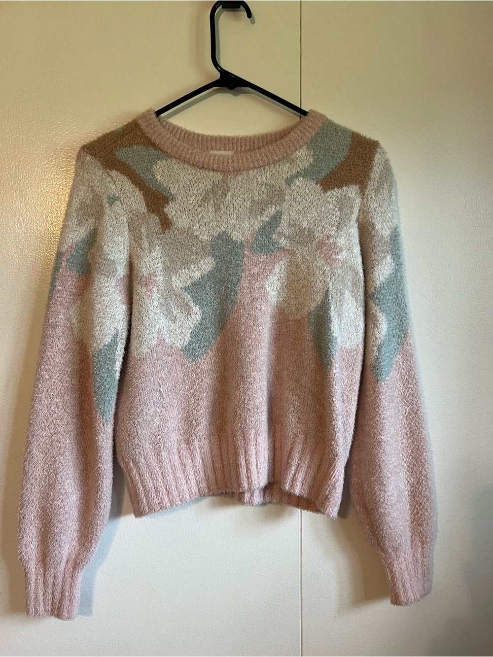 abercrombie kids Pink Crewneck Sweater with Cream, Light Blue and Tan Accents